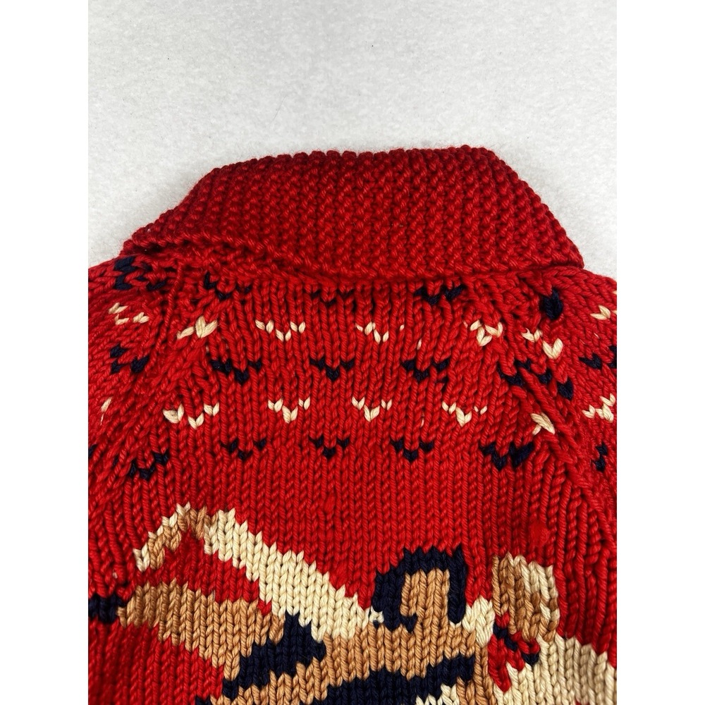 Vintage Mary Maxim Cowichan Figure Skating, Wool, Hand Knit Red Zip Up Sweater - Picture 13 of 16